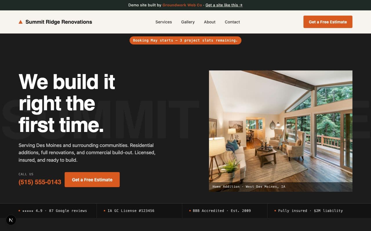 Summit Ridge Renovations homepage screenshot