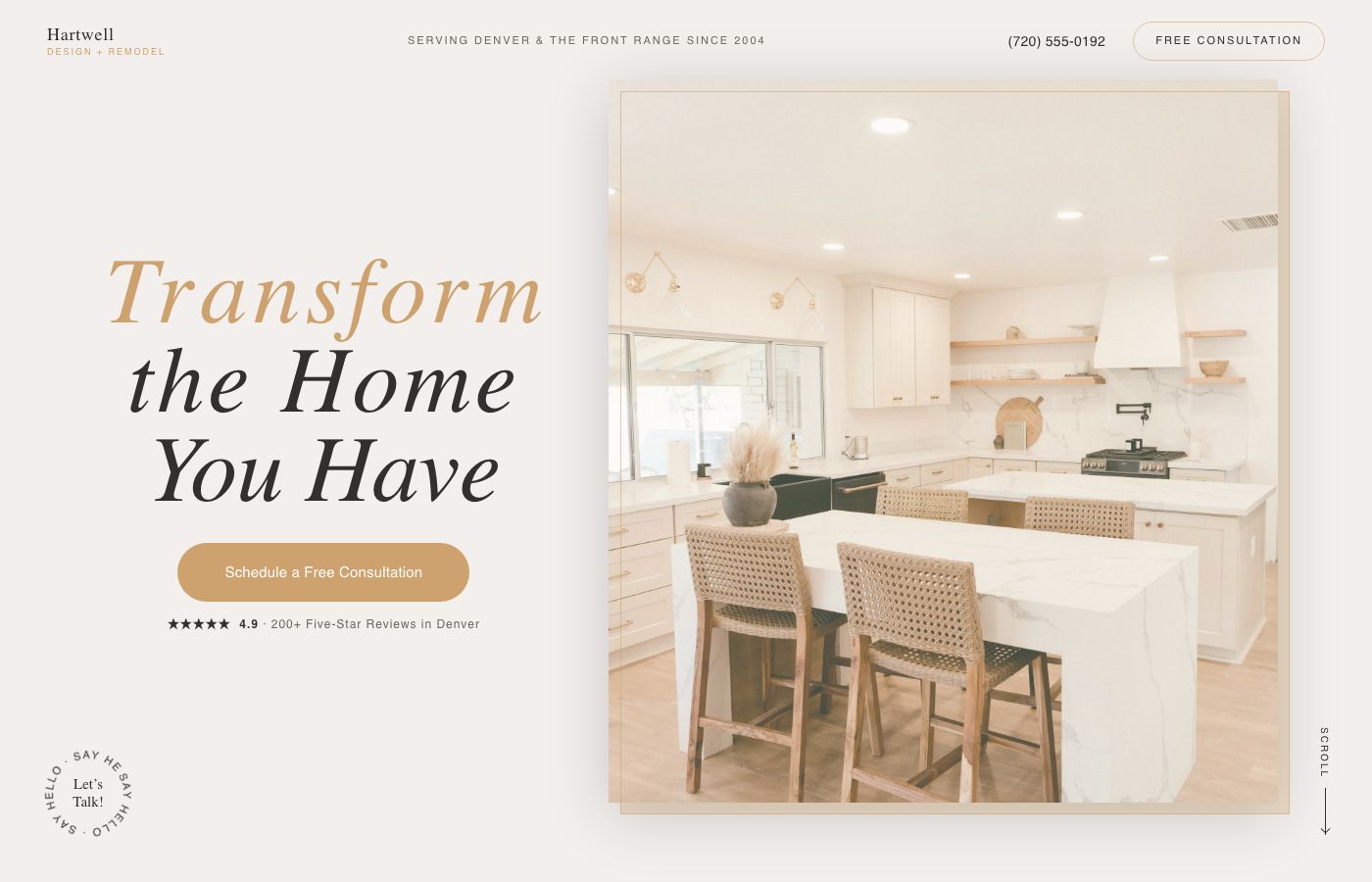 Hartwell Design + Remodel homepage screenshot